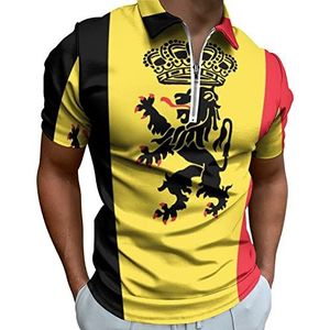 Belgische Vlag Badge Half Zip-up Polo Shirts Voor Mannen Slim Fit Korte Mouw T-shirt Sneldrogende Golf Tops Tees 3XL