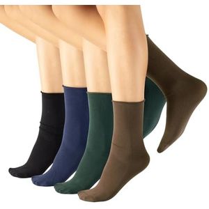 CALZITALY 4 paar niet-elastische katoenen sokken met losse top | zwart, blauw | 100 DEN | Made in Italy, Portwine + Groen + Navy + Zwart, one size