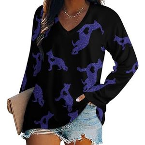 Duitse herder hart hondenras vrouwen casual T-shirts met lange mouwen V-hals bedrukte grafische blouses T-shirt tops M