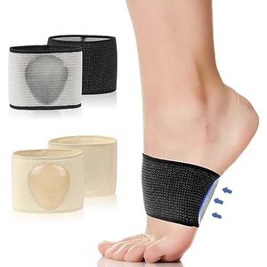 Voetbandage voor middenvoet, bandage voetsokken voor pijnverlichting bij platte voeten met gelpads, 2 paar voetbandage voor voetverzorging van vrouwen en mannen (EU 40-45, zwart en beige)