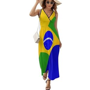 Braziliaanse vlag dames lange jurk mouwloze maxi-jurk zonnejurk strand feestjurken avondjurken M