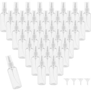 MANCHAP 60 Pack 60 ML plastic spuitflessen met doppen, doorzichtige lege hervulbare plastic flessen, fijne nevel spuitflessen Mini reisformaat spuitflessen containers voor essentie, haarspray, toner