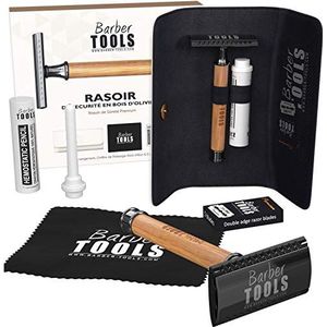 Veiligheidsscheerapparaat / veiligheidsscheermes + 5 dubbele messen + polijstdoek + opbergtas ✮ BARBER TOOLS ✮