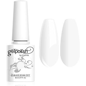 Vishine Nagellak, 8ml, semi-permanent, gellak, uv, led, soak-off, manicure, puur wit #1323