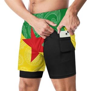 Frans-Guyana Paisley Vlag Grappige Zwembroek met Compressie Liner & Pocket Voor Mannen Board Zwemmen Sport Shorts
