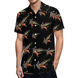 Leeuw Zebra Hawaïaanse shirts voor heren, casual overhemd met korte mouwen, knoopsluiting, vakantie, strandshirts, L