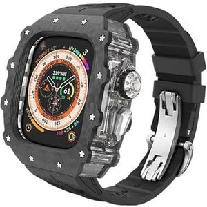 dayeer Koolstofvezel cover Fluororubber band Mod Kit voor Apple Watch Ultra2 Ultra, horlogeband met bezel Voor Iwatch Series9/8/7/6/5/4/se (Color : Blacks, Size : 45mm 44mm for 9876)
