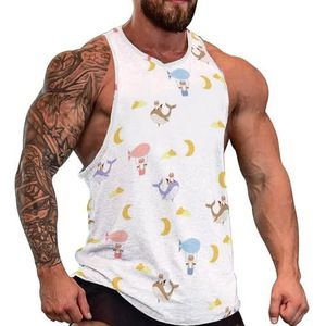 Leuke vossen en walvis heren tanktop grafische mouwloze bodybuilding T-shirts casual strand T-shirt grappige sportschool spier
