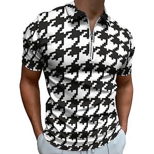 Pied-de-poule-patroon poloshirt voor heren, casual T-shirts met ritssluiting en kraag, golftops, slim fit