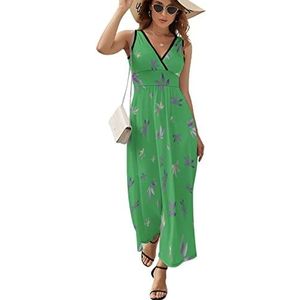 Paarse onkruidbladeren dames lange jurk mouwloze maxi-jurk zonnejurk strand feestjurken avondjurken XL