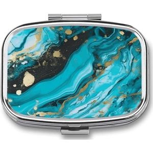 Turkoois blauw goud marmeren pillendoos reizen pillenorganizer 2 compartimenten wekelijkse pillendoos met spiegel een dag medicijncontainer medicijnorganizer voor portemonnee, zak of portemonnee