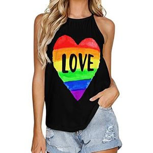 Love LGBT Gay Pride Heart tanktop voor dames, zomer, mouwloze T-shirts, halter, casual vest, blouse, print, T-shirt, M