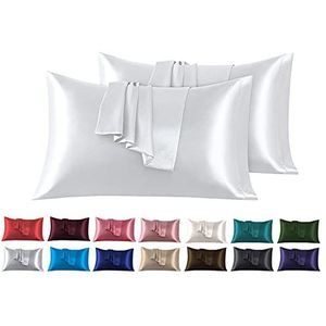 Set van 2 Satijn kussenslopen 40 x 80 cm, Zacht en Zijdig Bed Kussen Kussen Kussen Lichtbruin 2, Envelop Sluiting, Anti-mijt en Hypoallergeen, Haar en Huid Bescherming tegen rimpels