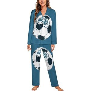Voetbal Vrouwen Lange Mouw Button Down Nachtkleding Zachte Nachtkleding Lounge Pyjama Set S