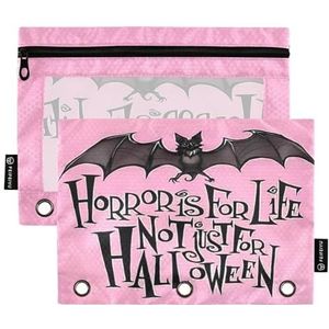 Wudan Happy Halloween Black Bat Horror 3 Ring Binder Potlood Pouch 2 Pack Waterdichte Map Opbergtas Clear Potlood Houder Briefpapier Supply Accessoires