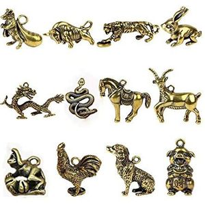 Standbeeld Sculptuur Desktop Decoratie 12 Stijlen Ornament Sculptuur Koperen Miniaturen Beeldjes Zodiac Sleutel Hanger Sleutelhanger Bureau Decor Retro Auto Ornamenten Feng Shui Verzamelbare Beeldje