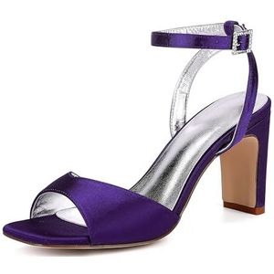 GHSIRUEU - Dull Purple - Sandalen - Blok Hoge Hakken - Open Vierkante Teen - Enkelband