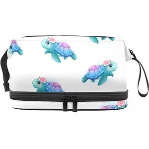 Dubbele Laag Cosmetische Tas Zwart en Wit Hond Draagbare Make-up Tas Reizen Organizer Pouch voor Vrouwen Meisjes Toiletartikelen Tassen, Multi 3, 27x15x14 cm/10.6x5.9x5.5 in, Make-up zakje