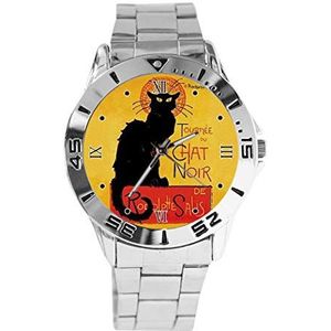 Le Chat Noir Zwart Cat Design Analoog Polshorloge Quartz Zilveren Wijzerplaat Klassieke Roestvrij Stalen Band Dames Heren Horloge