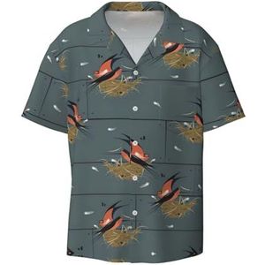 TyEdee Boerenzwaluw in grafiet print herenoverhemden met korte mouwen en zak, casual overhemd met knopen, Zwart, M