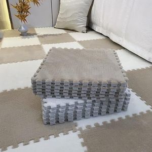 Zeyeo 50 Stuks 12 Inch Pluche In Elkaar Grijpende Zachte Schuimpuzzel Tapijtvierkanten - Tegels Voor De Woonkamer(Light Coffee+beige)