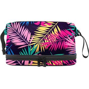 Grote capaciteit reizen cosmetische tas,Make-up tas,Waterdichte make-up tas Organizer, Tropische blad Palm, Meerkleurig, 27x15x14 cm/10.6x5.9x5.5 in