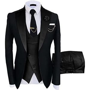 TROTTS Slim Fit pakken voor mannen 3-delig een knop bruidegom smoking pak bal bruiloft elegante revers blazer jassen voor feest diner (kleur: zwart, maat: XXL)