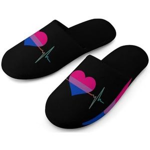 Bisexual Pride Heart katoenen pantoffels voor dames, pantoffels voor binnen, wasbare pantoffels voor dames, maat 40-41 (9-10)