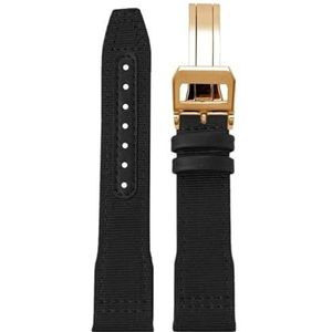 For IWC Nylon Horlogeband for Grote Piloot for Kleine Prins for Mark 18 Nylon Canvas Koeienhuid Heren Horlogeband 20 21 22mm Groene Armband (Color : Black gold folding, Size : 22mm)