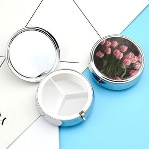 Bloem Pillendoos Pil Container Houder 3 Compartiment Metalen Pil Organizer Reizen Geneeskunde Organizer Draagbare Pillendoos voor Pocket om Pillen Vitamine