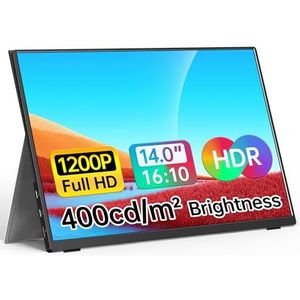 WGK Draagbare monitor, 35,6 cm (14 inch), FHD, 1920 x 1200P, USB C, HDMI, ultradun, IPS, reisdisplay, met intelligente afdekking en luidsprekers, HDR Plug & Play, externe computermonitor