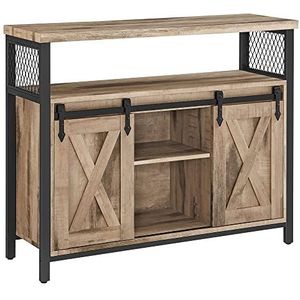 VASAGLE Dressoir, keukenkast, voorraadkast, met 2 schuifdeuren, 33 x 100 x 80 cm, verstelbare planken, landelijke stijl, voor woonkamer, natuurkleur-zwart LSC092B50