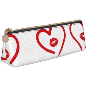 MDATT Hart getekend in lippenstift multifunctionele lederen etui met grote opslagcapaciteit klassiek driehoekig ontwerp, Wit, Eén maat, Make-Up Pouch