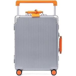 koffer Koffer met aluminium frame, instapkoffer Mute, universeel wiel, brede trolley, zakenkoffer, bagage van puur PC-materiaal trolleykoffer (Color : Silver, Size : 24inch)