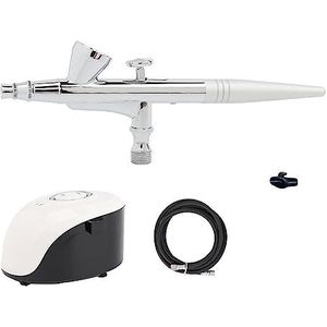 Dual Action Airbrush Compressor Kit Met Air Brush Verfspuitpistool for Nail Art Make Up Schilderen Nauwkeurige Controle(White D set)
