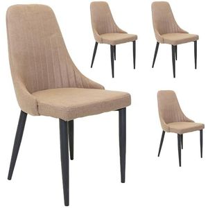 Set van 4 stoelen voor eetkamerstoelen, stoffen stoelen met metalen poten (cappuccino)
