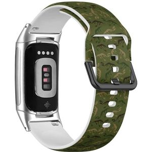 RYANUKA Zachte sportband compatibel met Fitbit Charge 5 / Fitbit Charge 6 (Child Camouflage Dinosaurs) siliconen armband accessoire, Siliconen, Geen edelsteen