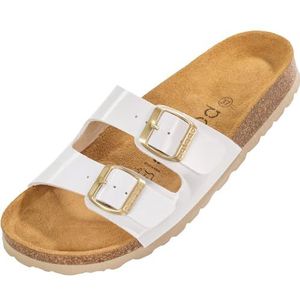 Palado Milos Laksandalen voor dames, met riempjes, pantoffels met voetbed van natuurkurk, comfortabele schoenen met zool van suède, Lak wit, 39 EU