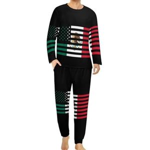 Mexico Amerikaanse vlag comfortabele heren pyjama set ronde hals lange mouwen loungewear met zakken 6XL