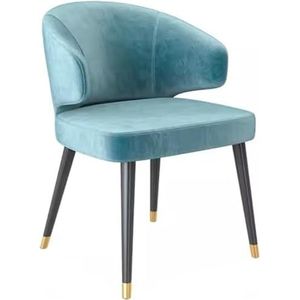 JAVYPPT Moderne gestoffeerde eetkamerstoel, keukenhoekstoel, make-upstoel voor dames, midden eeuw fluwelen accentstoel, ergonomisch ontwerp, slaapkamer lounge fauteuil (blauw, zwarte benen)