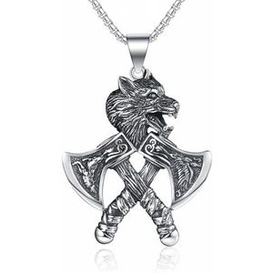 Viking Wolf hoofd strijdbijl ketting for mannen vrouwen roestvrij staal Noorse amulet hanger bescherming Scandinavische sieraden cadeau