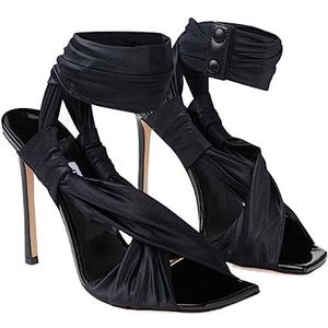 WEOKMN Dames enkelband hoge hakken open teen stiletto hakken sandalen mode trouwjurk pomp schoenen (Color : Black, Size : 41 M EU)