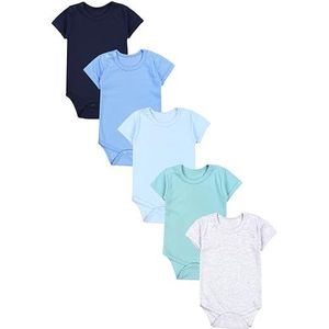 TupTam Baby Jongens Romper met Korte Mouwen 5-Pack, Donkerblauw Blauw Groen, 86
