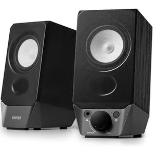 Edifier R19BT 2.0 PC Luidsprekersysteem met Houten Hoes, Bluetooth 5.3, Volledig Stereo Geluid, Sterke Bass, Volumeregeling, 3.5mm Ingang/USB-A Geluidskaart voor Computer/TV/Smartphone/Tablet - Zwart