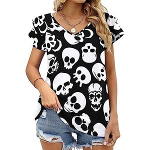 Happy Skull Head Casual tuniek tops ruches korte mouwen T-shirts V-hals blouse T-shirt