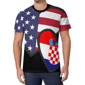 Interlocking Hearts Amerikaanse Kroatië vlag heren T-shirt met korte mouwen casual ronde hals T-shirt mode zomer tops