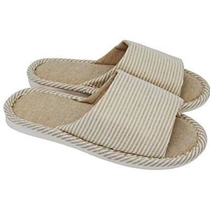 APIKA Comfortabele Casual Katoenen Vlas Antislip Slipper voor Dames Zowel Binnen als Buiten (37/38 EU, Beige)