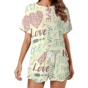 Faith Hope Love Floral Pattern Soft Womens Pyjama Korte Mouw Pyjama Loungewear met Zakken Gift voor Thuis Strand 4XL