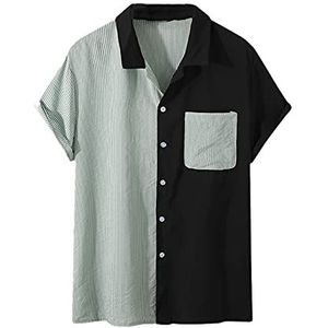 Mannen Corduroy Shirt Patchwork Revers Korte Mouw Casual Shirt Losse Zakken Streetwear Leisure Mannen Kleding, Lichtgroen, S