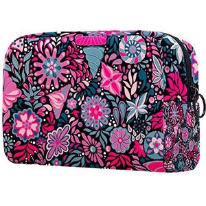 Levendige bloemenprint reismake-uptas voor dames en meisjes, kleine make-uptas met ritssluiting toilettas organizer, Meerkleurig, 18.5x7.5x13cm/7.3x3x5.1in, Modieus